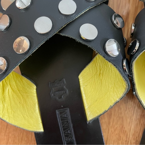 NWOT Sol Sana Black Genuine Leather Studded Crossover Sandals Size 37/7 Revolve - Picture 6 of 9